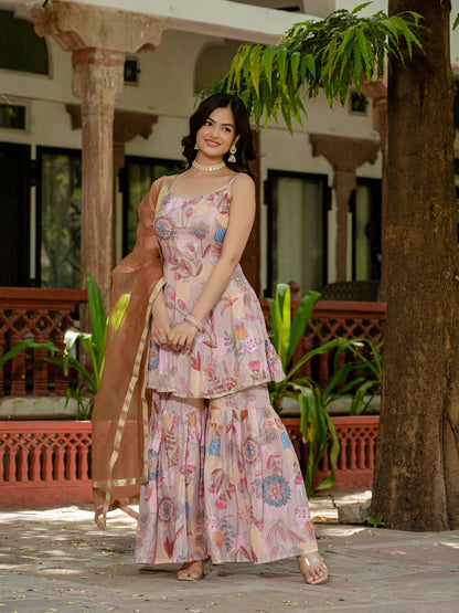 EXCLUSIVE 3 PIECES KURTI, PLAZZO & DUPATTA IS COMING WITH HAND WORK AND FANCY LACE BORDER