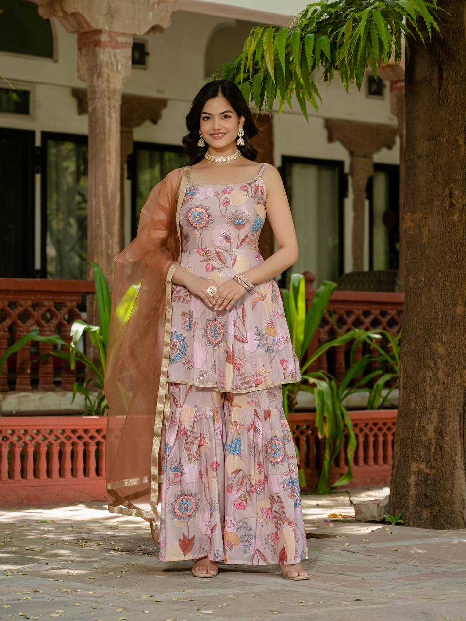 EXCLUSIVE 3 PIECES KURTI, PLAZZO & DUPATTA IS COMING WITH HAND WORK AND FANCY LACE BORDER