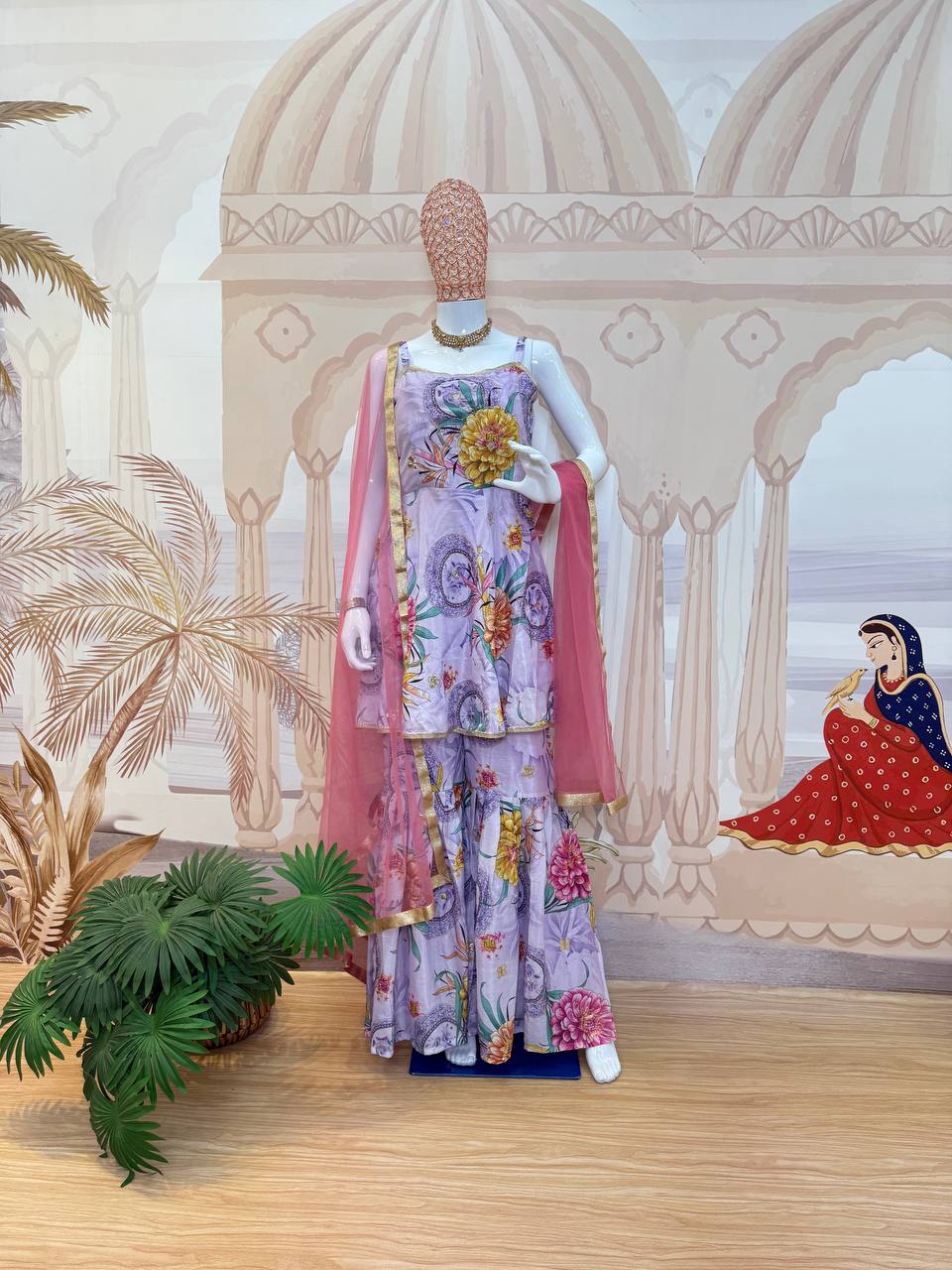EXCLUSIVE 3 PIECES KURTI, PLAZZO & DUPATTA IS COMING WITH HAND WORK AND FANCY LACE BORDER