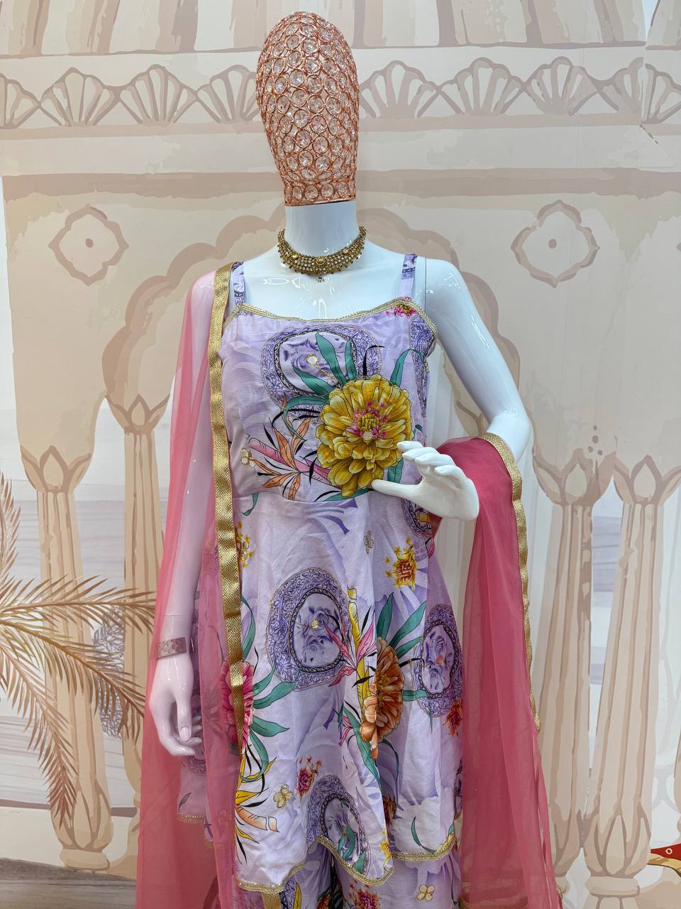 EXCLUSIVE 3 PIECES KURTI, PLAZZO & DUPATTA IS COMING WITH HAND WORK AND FANCY LACE BORDER