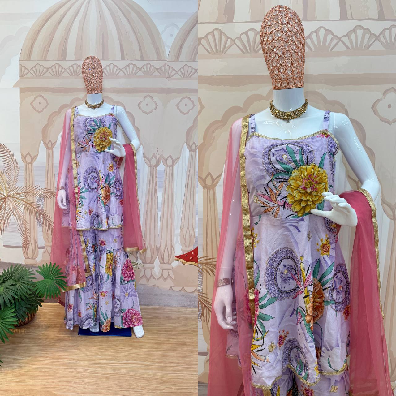 EXCLUSIVE 3 PIECES KURTI, PLAZZO & DUPATTA IS COMING WITH HAND WORK AND FANCY LACE BORDER