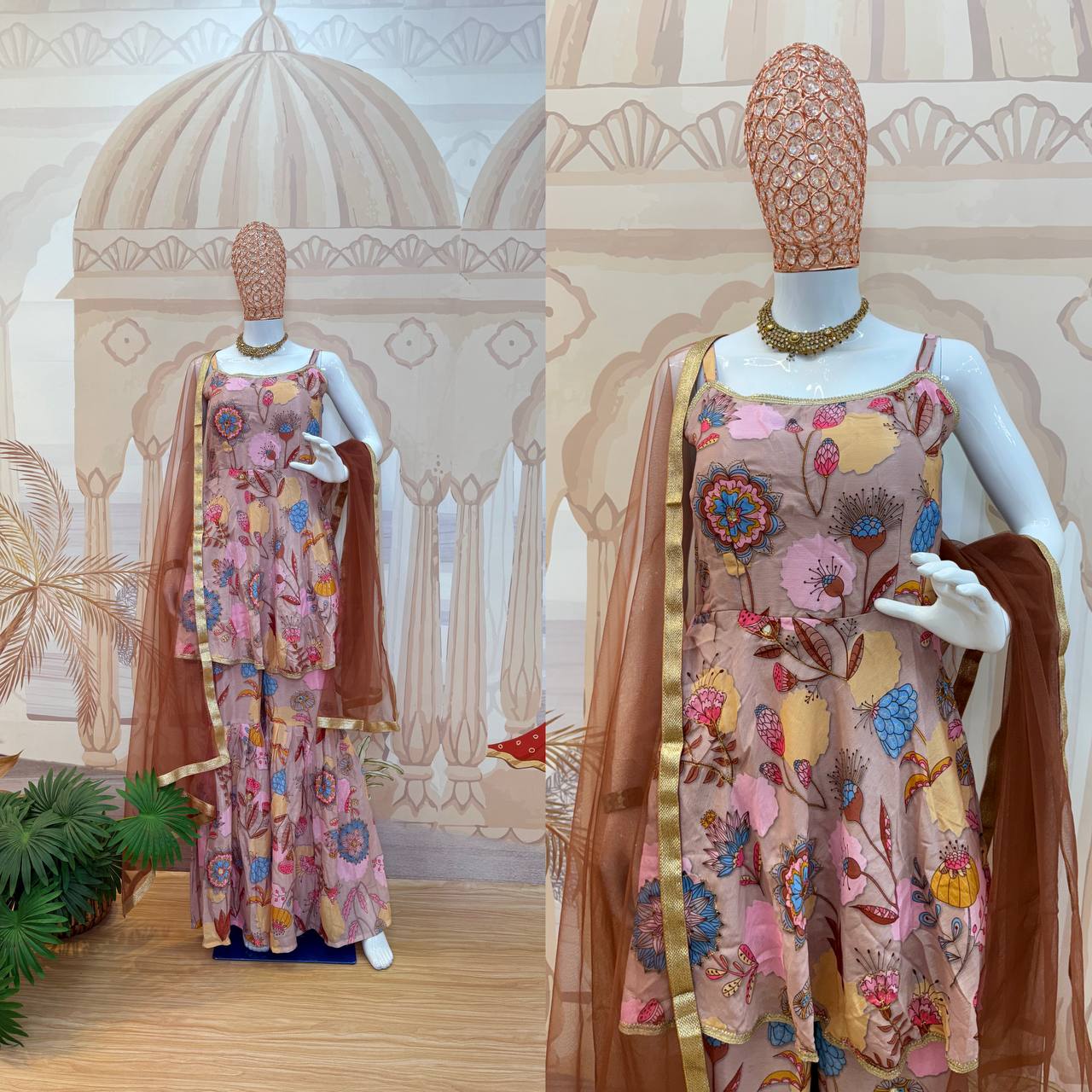 EXCLUSIVE 3 PIECES KURTI, PLAZZO & DUPATTA IS COMING WITH HAND WORK AND FANCY LACE BORDER