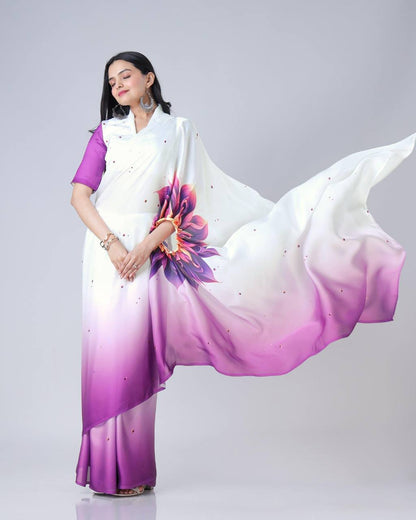 TRENDING SUMMER COLLECTION HANDS FREE SAREE WITH BEAUTIFUL DIGITAL PRINT ON JAPAN SATIN FABRIC