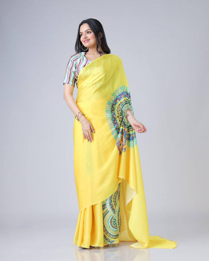 TRENDING SUMMER COLLECTION HANDS FREE SAREE WITH BEAUTIFUL DIGITAL PRINT ON JAPAN SATIN FABRIC