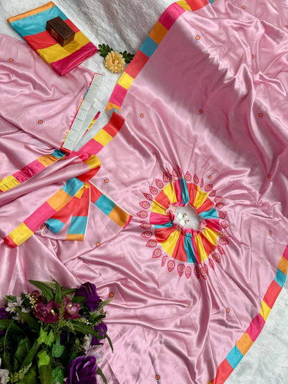 TRENDING SUMMER COLLECTION HANDS FREE SAREE WITH BEAUTIFUL DIGITAL PRINT ON JAPAN SATIN FABRIC