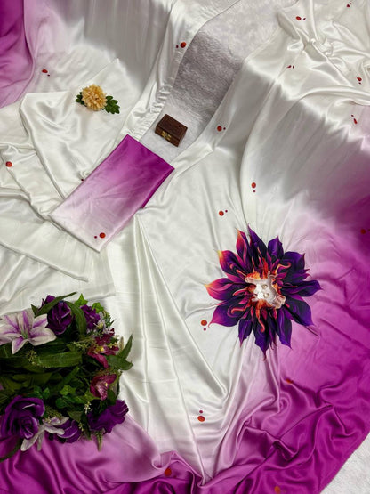 TRENDING SUMMER COLLECTION HANDS FREE SAREE WITH BEAUTIFUL DIGITAL PRINT ON JAPAN SATIN FABRIC