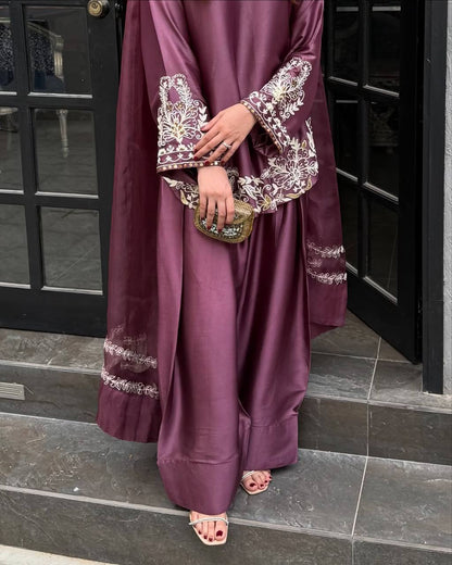 Designer Party Wear Look Pure Natural Crepe Top & Farshi Salwar With Dupatta Set
