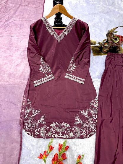 Designer Party Wear Look Pure Natural Crepe Top & Farshi Salwar With Dupatta Set