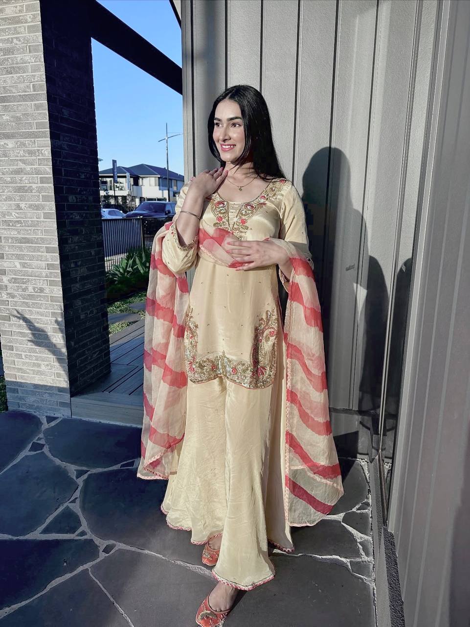 NEW READY TO WEAR DESIGN HEAVY EMBROIDERY AND SEQUENCE WORK TOP - PLAZZO WITH  DUPATTA