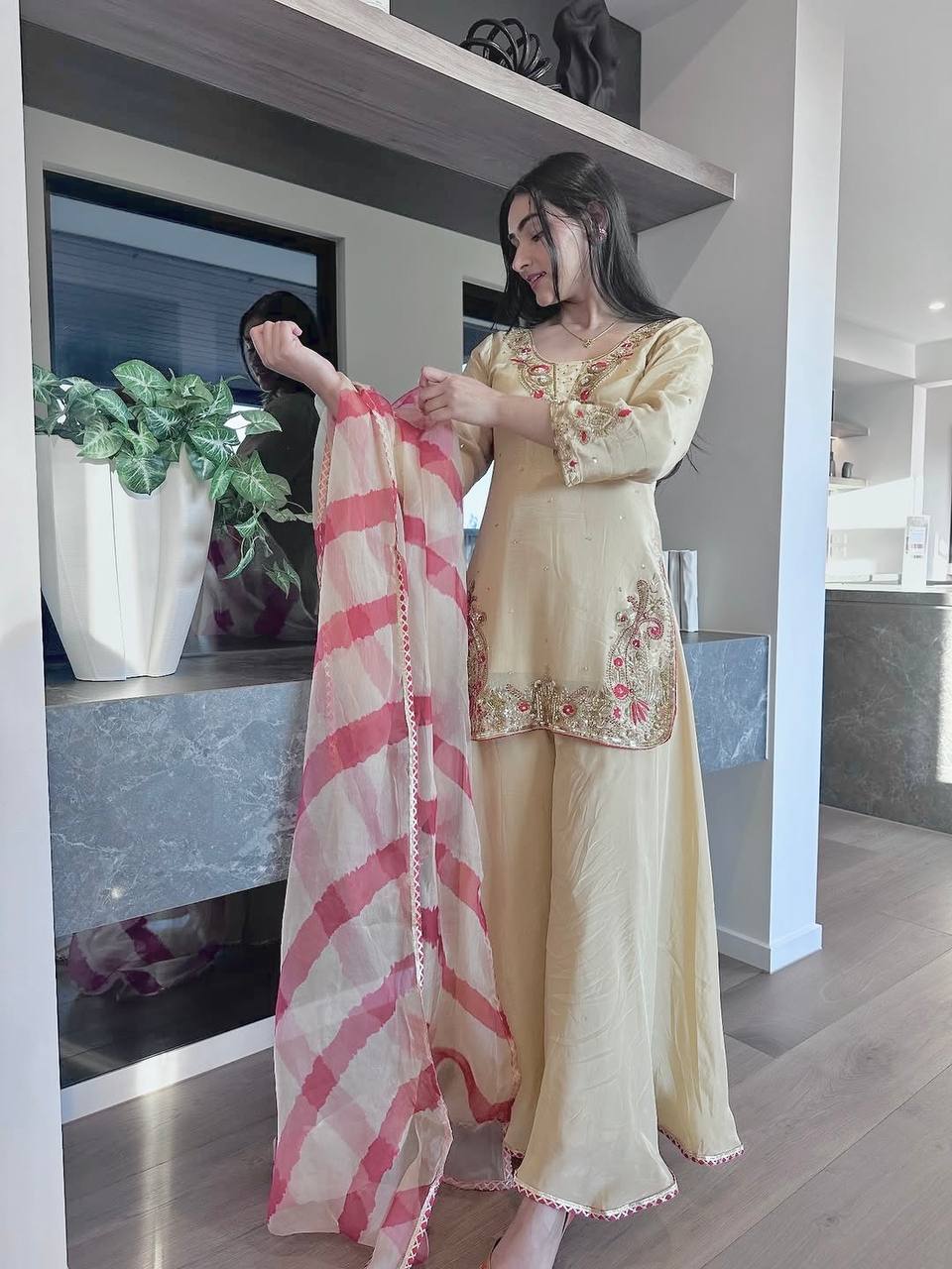NEW READY TO WEAR DESIGN HEAVY EMBROIDERY AND SEQUENCE WORK TOP - PLAZZO WITH  DUPATTA
