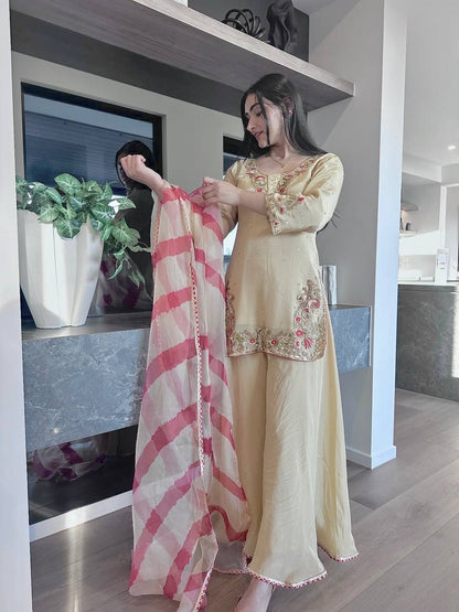 NEW READY TO WEAR DESIGN HEAVY EMBROIDERY AND SEQUENCE WORK TOP - PLAZZO WITH  DUPATTA