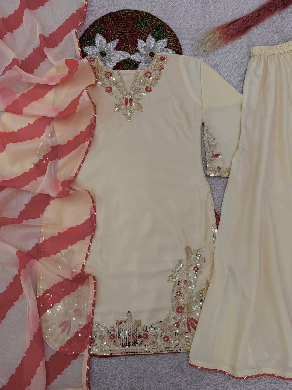 NEW READY TO WEAR DESIGN HEAVY EMBROIDERY AND SEQUENCE WORK TOP - PLAZZO WITH  DUPATTA
