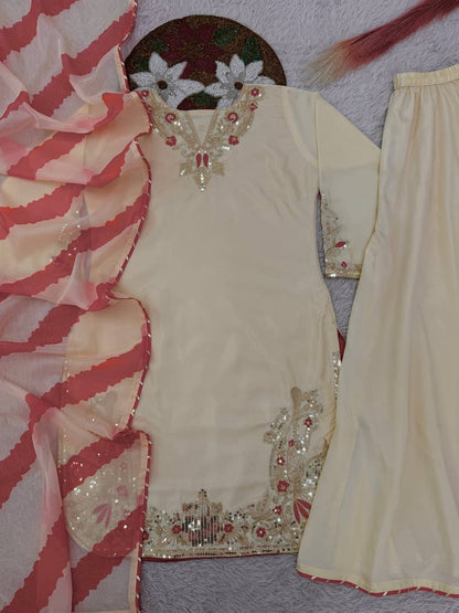 NEW READY TO WEAR DESIGN HEAVY EMBROIDERY AND SEQUENCE WORK TOP - PLAZZO WITH  DUPATTA