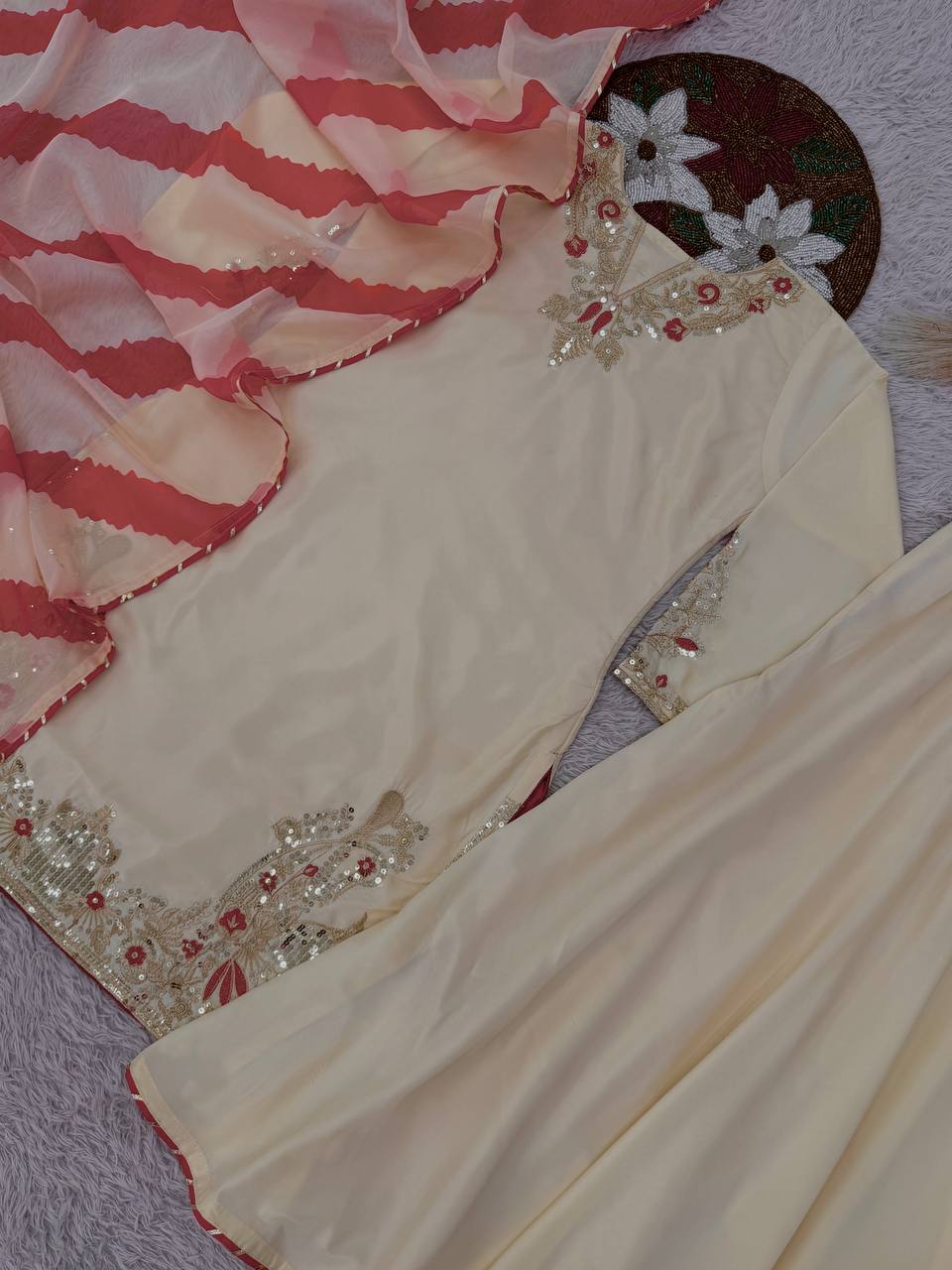 NEW READY TO WEAR DESIGN HEAVY EMBROIDERY AND SEQUENCE WORK TOP - PLAZZO WITH  DUPATTA