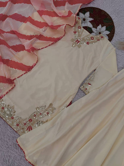 NEW READY TO WEAR DESIGN HEAVY EMBROIDERY AND SEQUENCE WORK TOP - PLAZZO WITH  DUPATTA