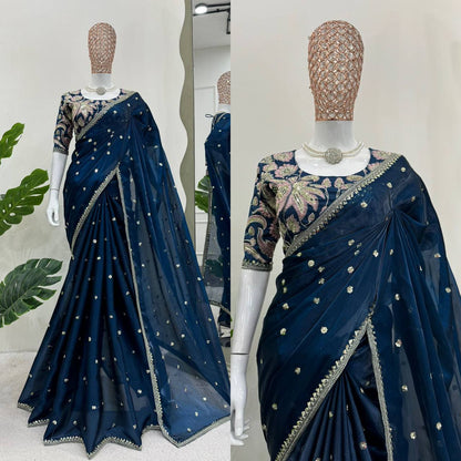 Designer Saree on Jimmy chu Febric with Thred & Sequnce work