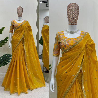 Designer Saree on Jimmy chu Febric with Thred & Sequnce work