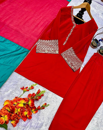 ĐĚSIGNER PARTY WEAR FARSI TOP AND SALVAR . WITH FANCY DUPPATA AND EMBROIDERY WORK