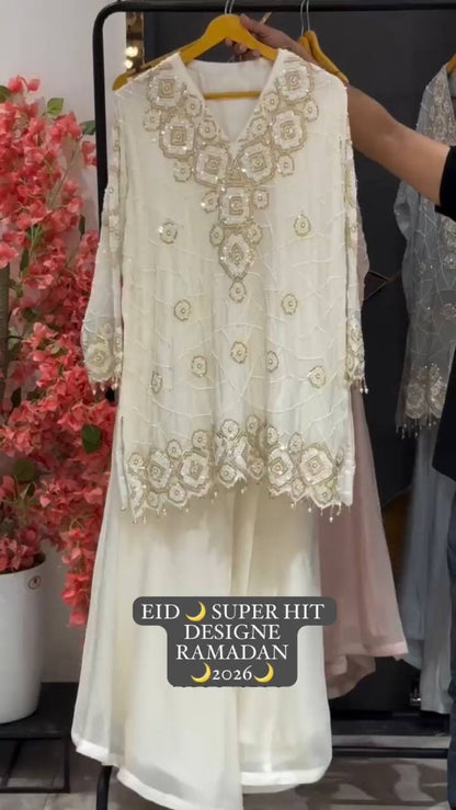EID 🌙 EXCLUSIVE AND TRENDY FOR WEDDING SEASON OUR SEQUENCE EMBROIDERY WORKED TOP, PLAZZO AND DUPATTA