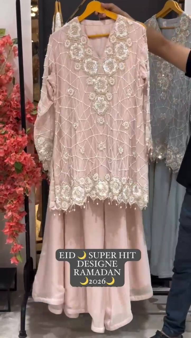 EID 🌙 EXCLUSIVE AND TRENDY FOR WEDDING SEASON OUR SEQUENCE EMBROIDERY WORKED TOP, PLAZZO AND DUPATTA