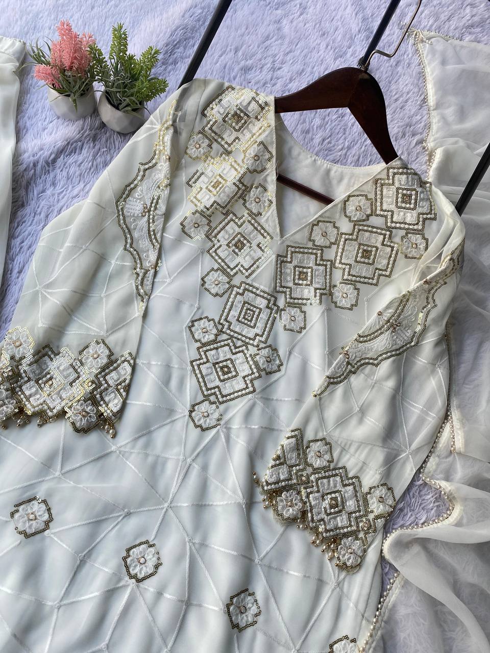 EID 🌙 EXCLUSIVE AND TRENDY FOR WEDDING SEASON OUR SEQUENCE EMBROIDERY WORKED TOP, PLAZZO AND DUPATTA