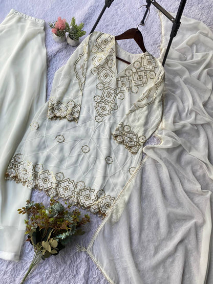 EID 🌙 EXCLUSIVE AND TRENDY FOR WEDDING SEASON OUR SEQUENCE EMBROIDERY WORKED TOP, PLAZZO AND DUPATTA