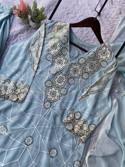 EID 🌙 EXCLUSIVE AND TRENDY FOR WEDDING SEASON OUR SEQUENCE EMBROIDERY WORKED TOP, PLAZZO AND DUPATTA