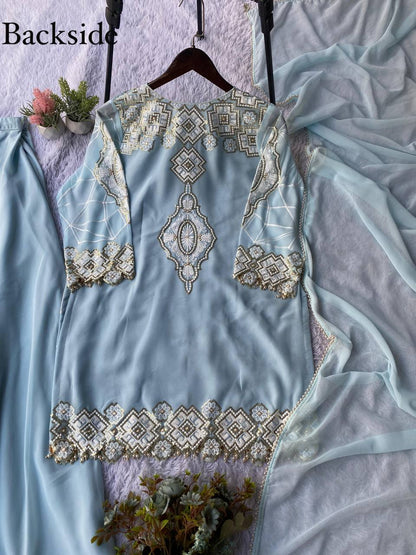EID 🌙 EXCLUSIVE AND TRENDY FOR WEDDING SEASON OUR SEQUENCE EMBROIDERY WORKED TOP, PLAZZO AND DUPATTA