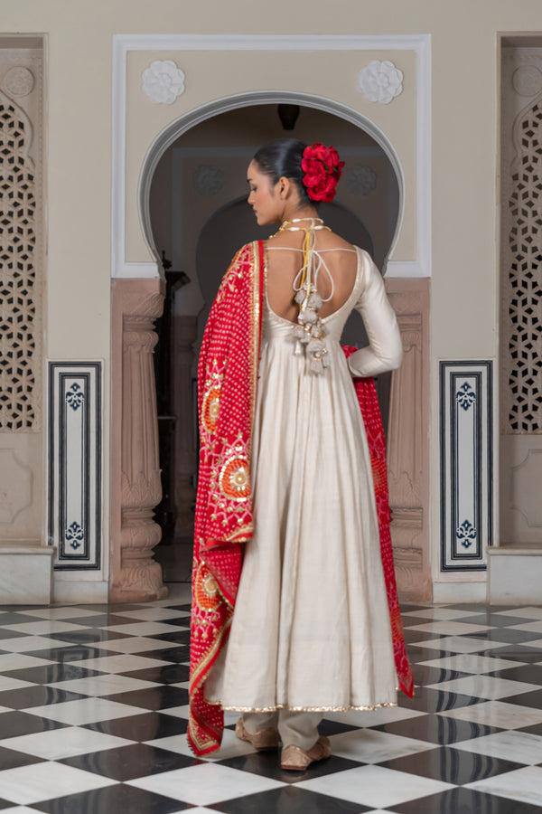 DESIGNER AND ELEGANCE GOWN IN THREE PIECE WITH  PRINTED BANDHNI DUPATTA