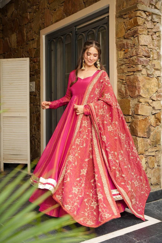 New Designer Collection In Roman simmer silk With Embroidery Work Top-Bottom And Dupatta Set Fully Stitched Ready To Wear
