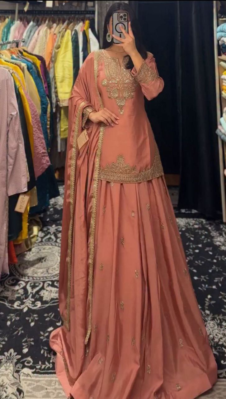 Top Lehenga Chinnon Silk Full sleeve(Full stitched)