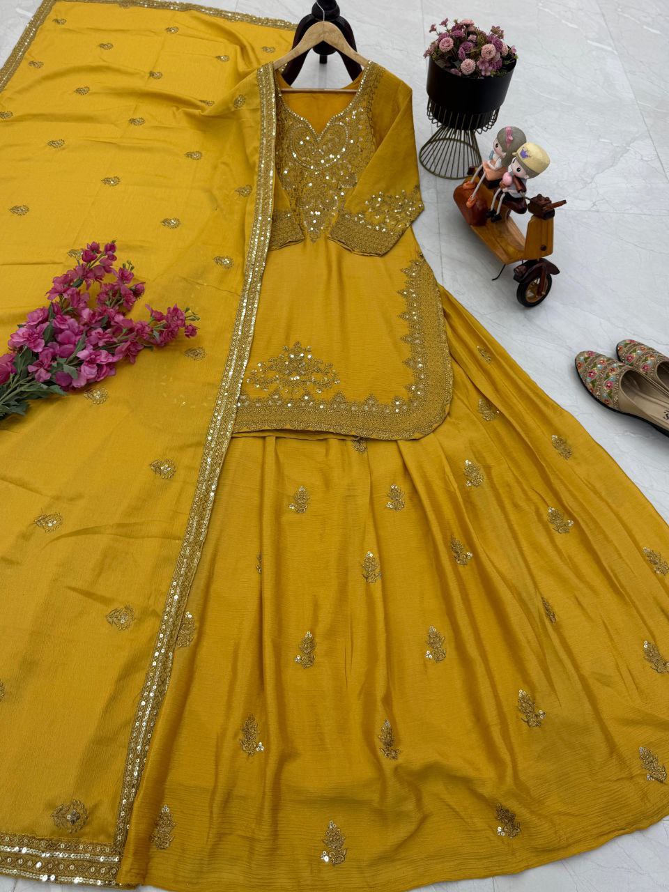Top Lehenga Chinnon Silk Full sleeve(Full stitched)