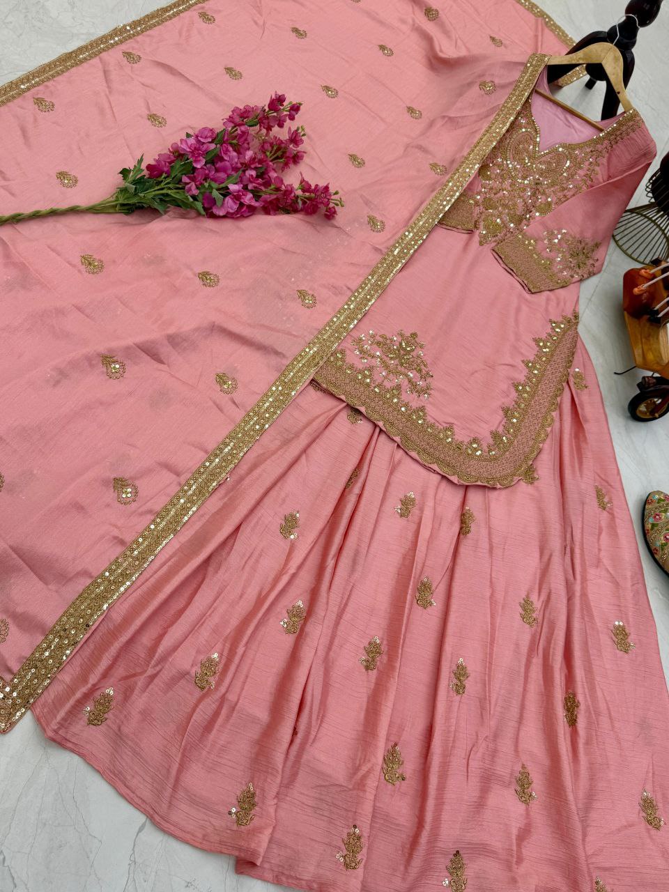 Top Lehenga Chinnon Silk Full sleeve(Full stitched)