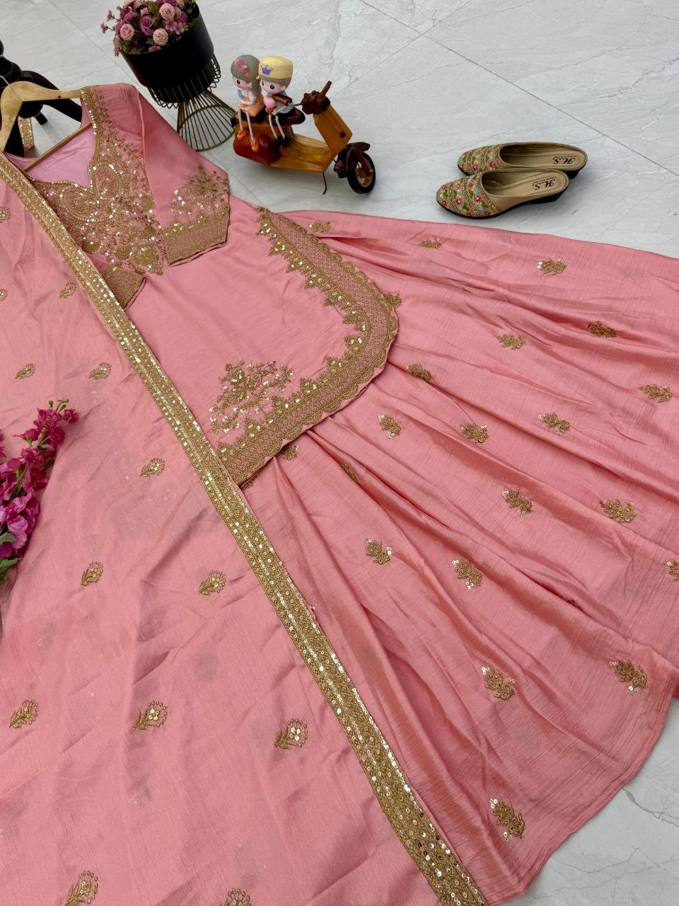 Top Lehenga Chinnon Silk Full sleeve(Full stitched)