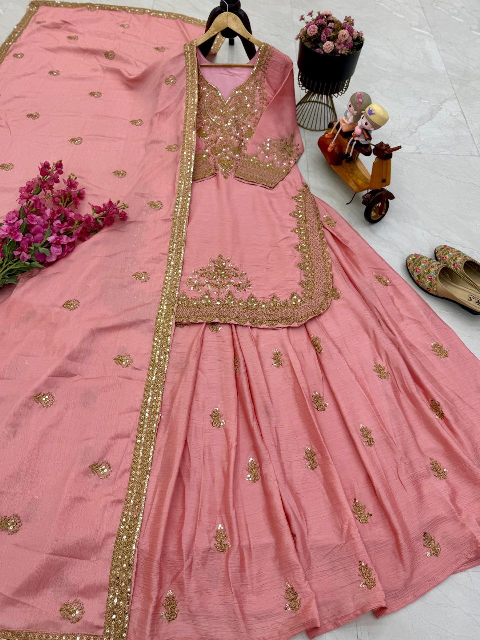 Top Lehenga Chinnon Silk Full sleeve(Full stitched)