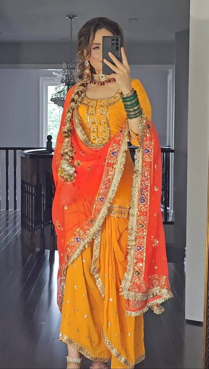 New Designer Party Wear Look Top ,Dhoti Skirt and Dupatta