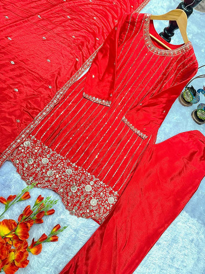 ĚSIGNER PARTY WEAR TOP AND PANT PLAZZO. WITH FANCY DUPPATA WITH  EMBROIDERY WORK
