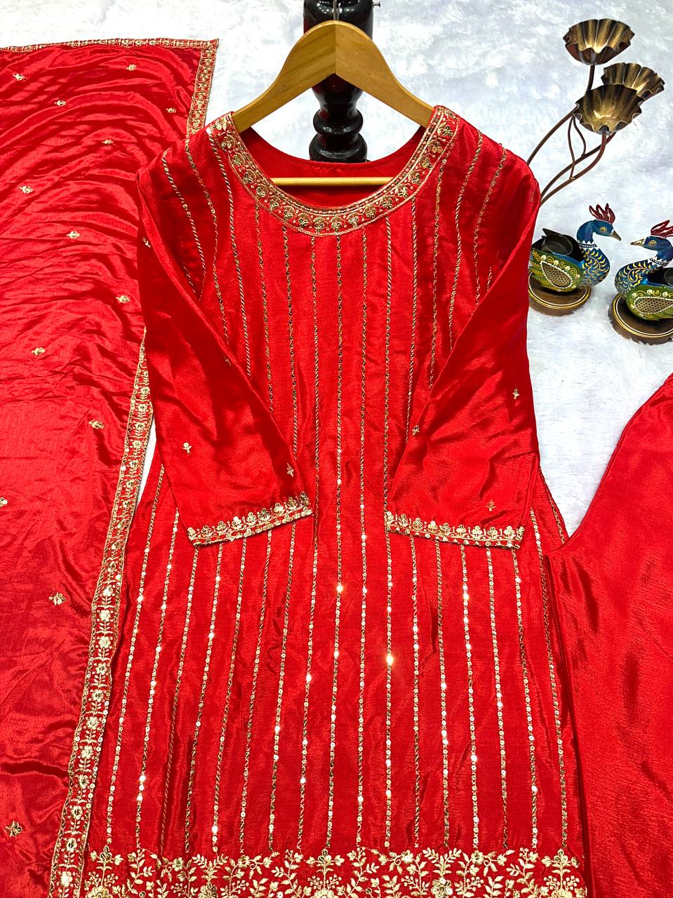 ĚSIGNER PARTY WEAR TOP AND PANT PLAZZO. WITH FANCY DUPPATA WITH  EMBROIDERY WORK