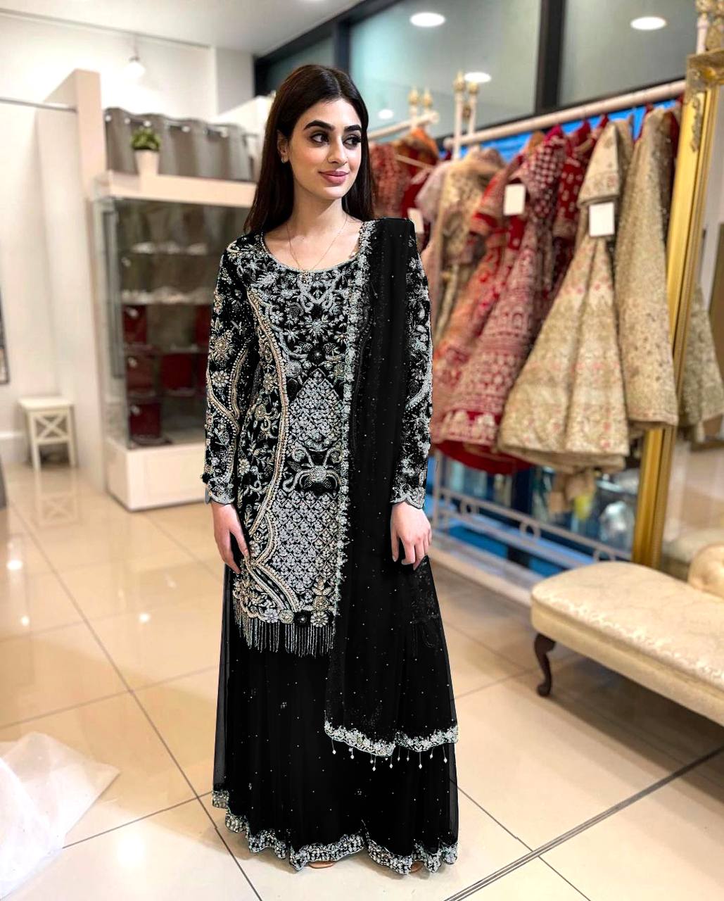 FANCY DESIGN HEAVY EMBROIDERY WORK TOP - PLAZZO WITH  DUPATTA