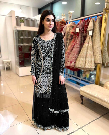 FANCY DESIGN HEAVY EMBROIDERY WORK TOP - PLAZZO WITH  DUPATTA