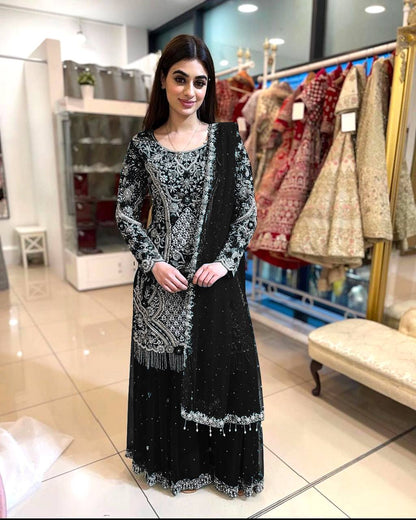 FANCY DESIGN HEAVY EMBROIDERY WORK TOP - PLAZZO WITH  DUPATTA