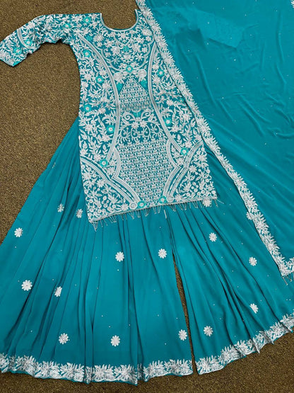 FANCY DESIGN HEAVY EMBROIDERY WORK TOP - PLAZZO WITH  DUPATTA