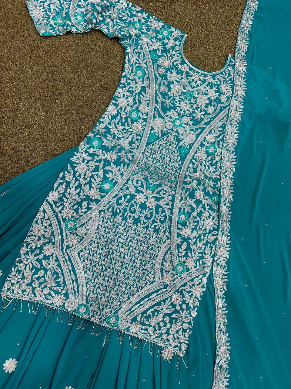 FANCY DESIGN HEAVY EMBROIDERY WORK TOP - PLAZZO WITH  DUPATTA