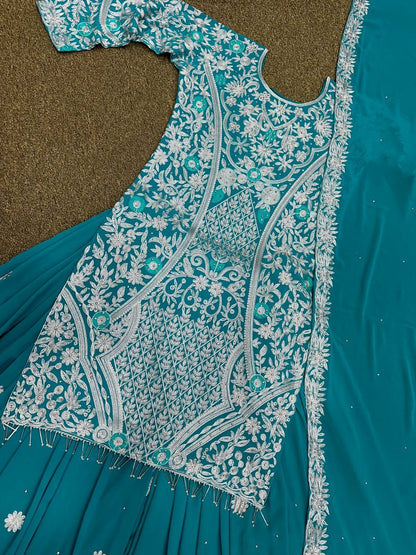 FANCY DESIGN HEAVY EMBROIDERY WORK TOP - PLAZZO WITH  DUPATTA