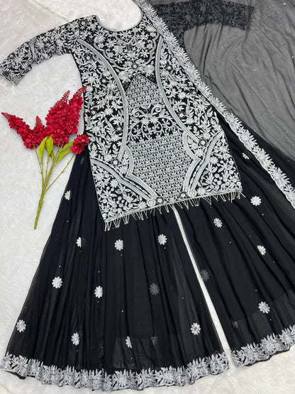 FANCY DESIGN HEAVY EMBROIDERY WORK TOP - PLAZZO WITH  DUPATTA