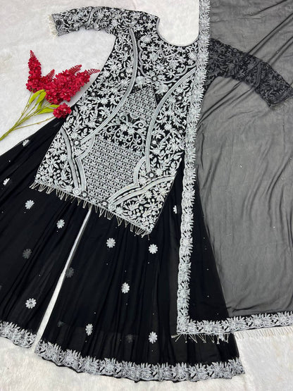 FANCY DESIGN HEAVY EMBROIDERY WORK TOP - PLAZZO WITH  DUPATTA