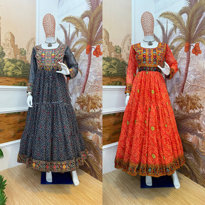 gown  FAUX GEORGETTE FABRIC, GAMTHI JACQUARD WEAVING NACK AND LACE BORDER