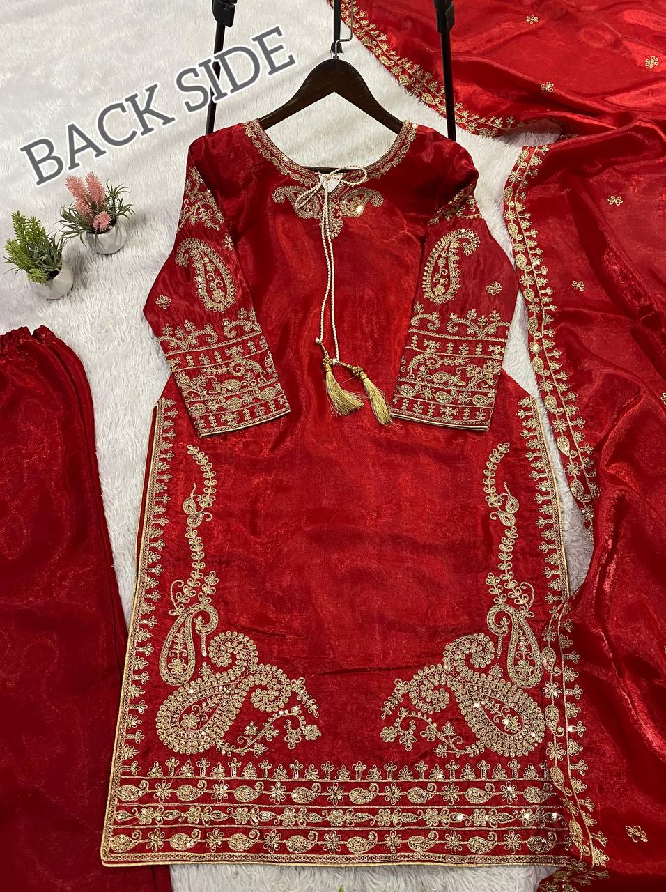 SEQUENCE EMBROIDERY WORKED TOP, PLAZZO WITH DUPATTA