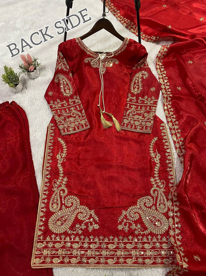 SEQUENCE EMBROIDERY WORKED TOP, PLAZZO WITH DUPATTA