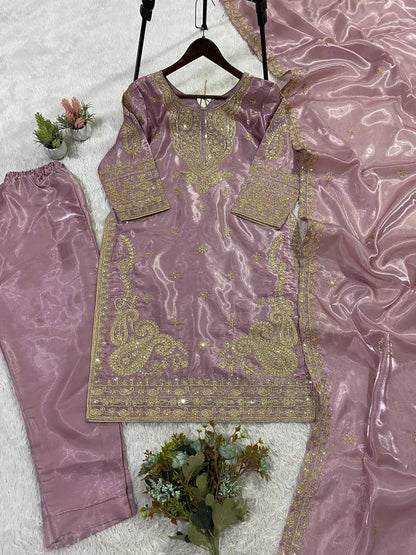 SEQUENCE EMBROIDERY WORKED TOP, PLAZZO WITH DUPATTA